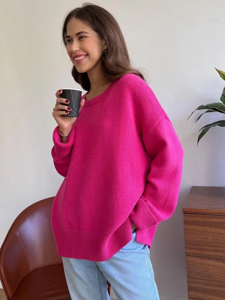 Pull à Col Rond pour Femme, Vêtement Fendu, Décontracté, à la Mode, Collection Automne Hiver 2024