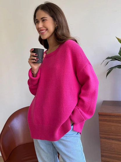 Pull à Col Rond pour Femme, Vêtement Fendu, Décontracté, à la Mode, Collection Automne Hiver 2024