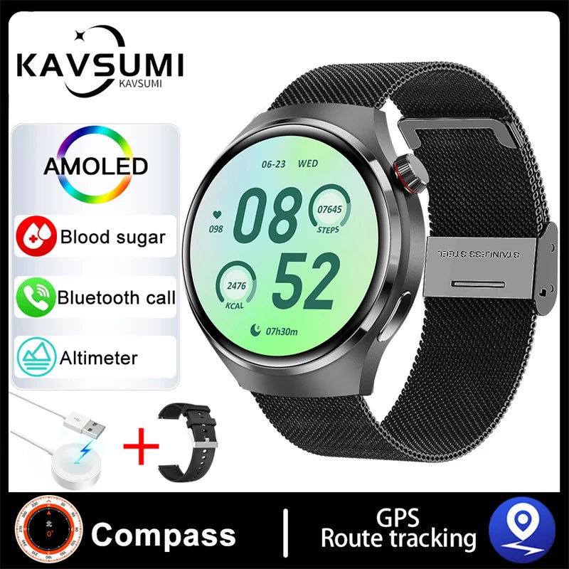 Montre intelligente de sport NDavid pour homme, traqueur GPS, écran HD AMOLED 2024 ", fréquence cardiaque, glycémie, appel Bluetooth, 1.53x360, nouveau, 360