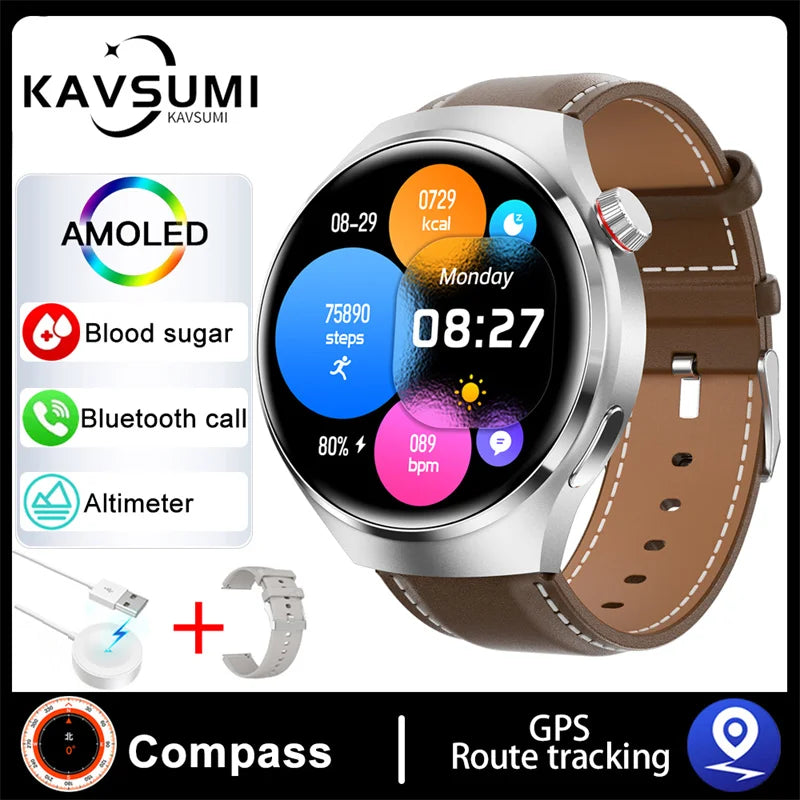 Montre intelligente de sport NDavid pour homme, traqueur GPS, écran HD AMOLED 2024 ", fréquence cardiaque, glycémie, appel Bluetooth, 1.53x360, nouveau, 360