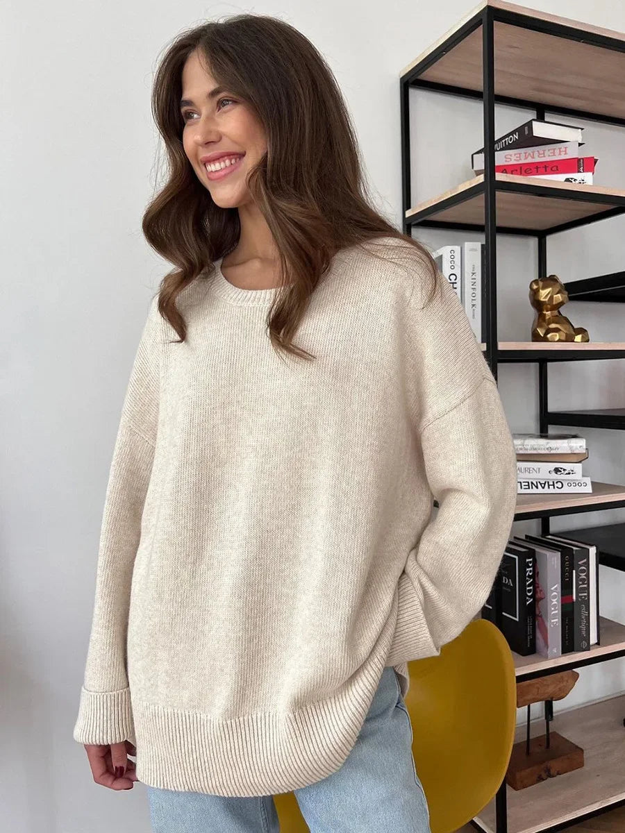 Pull à Col Rond pour Femme, Vêtement Fendu, Décontracté, à la Mode, Collection Automne Hiver 2024