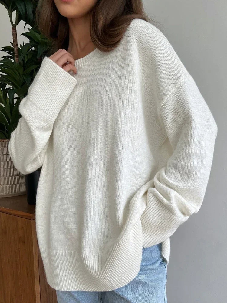 Pull à Col Rond pour Femme, Vêtement Fendu, Décontracté, à la Mode, Collection Automne Hiver 2024